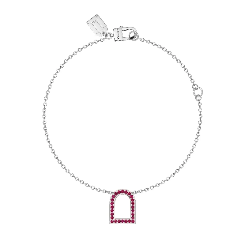 Sleek gem bangles-L'Arc Voyage Charm MM, 18k White Gold with Galerie Rubies on Chain Bracelet