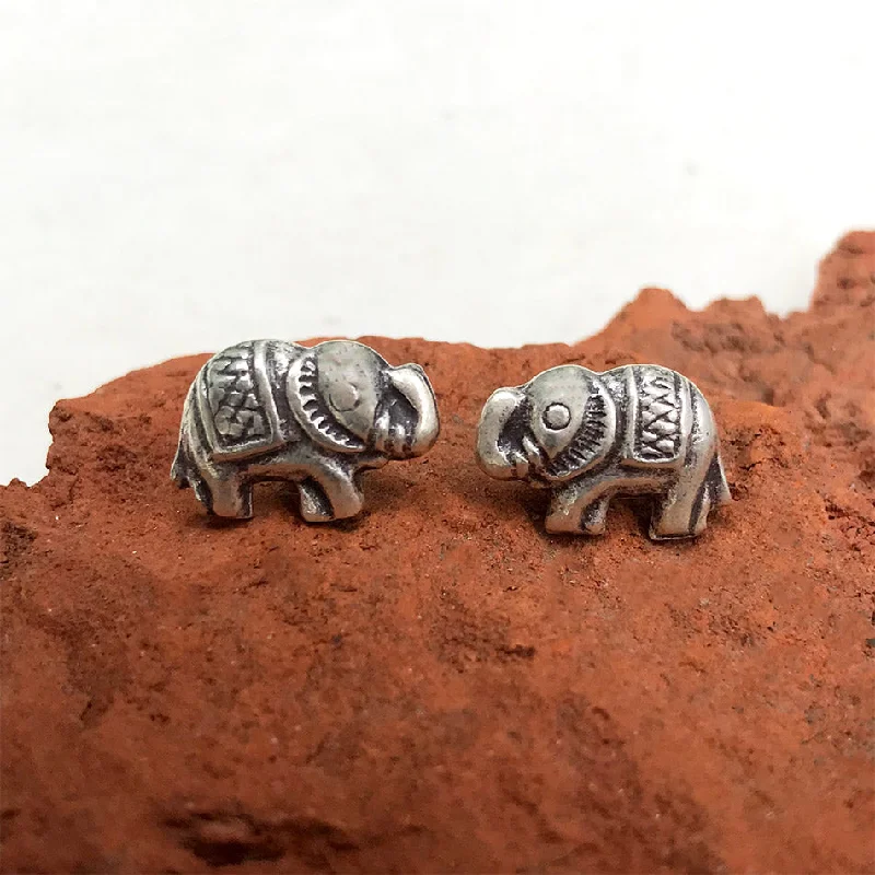 Lunar glow earrings-Hill Tribe Elephant Studs - Sterling Silver, Thailand