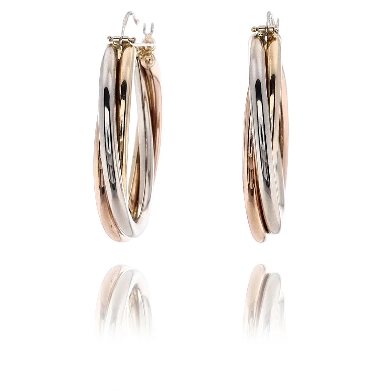 Tiny star earrings-Estate 14 Karat Tri-Tone Gold Large Polished Twisted Hoop Earrings