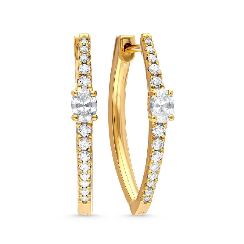 Sleek stud earrings-14k Gold Diamond Hoop Earrings