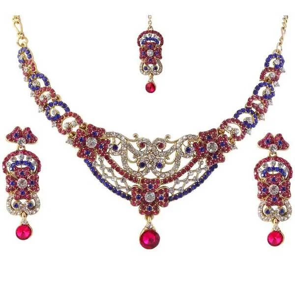 Petal design necklaces-Kriaa Austrian Stone Necklace Set With Maang Tikka - 1105316