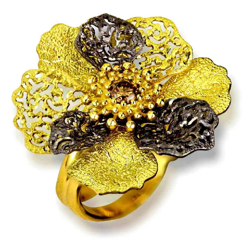 Wide gold rings-Gold Coronaria Ring with Champagne Diamond