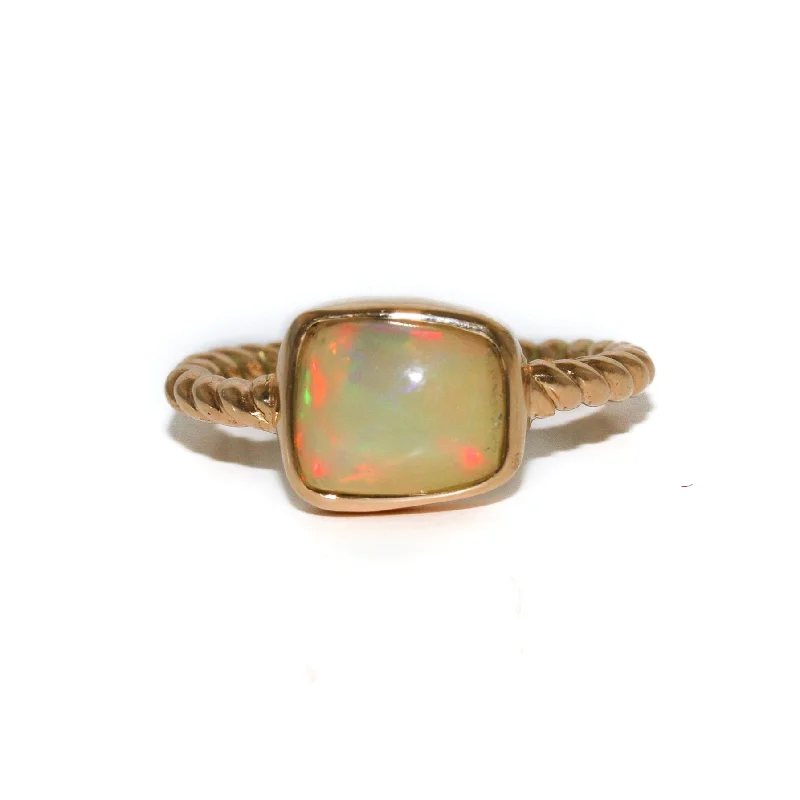 Retro charm rings-14 KT Gold x Welo Opal Asymmetrical Rope-Band Ring