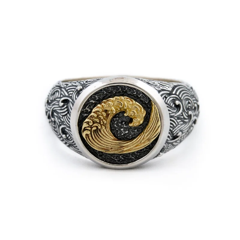 Oval charm rings-Mixed "Wave" Signet Ring