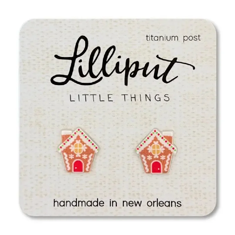 Thin hoop earrings-Lilliput Little Things Gingerbread House Earrings