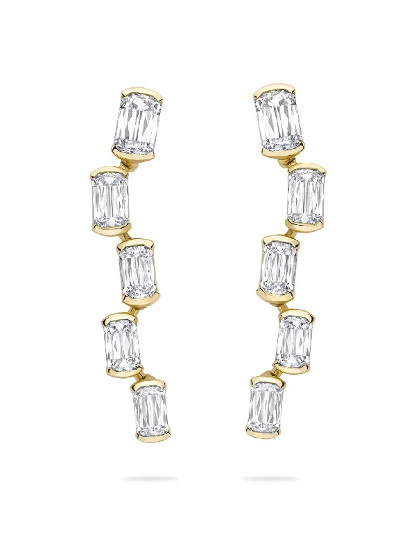 Curved design earrings-Classic Light Pillar Ashoka Diamond Yellow Gold Earrings