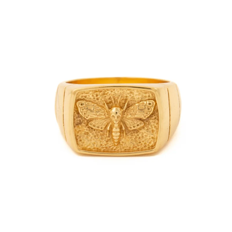 Morganite rings-Death Moth Gold Signet Ring