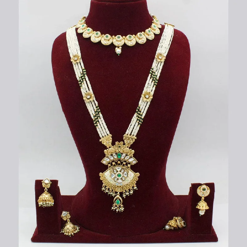 Owl charm necklaces-Manisha Jewellery Gold Plated Pota Stone And Pearl Necklace Combo