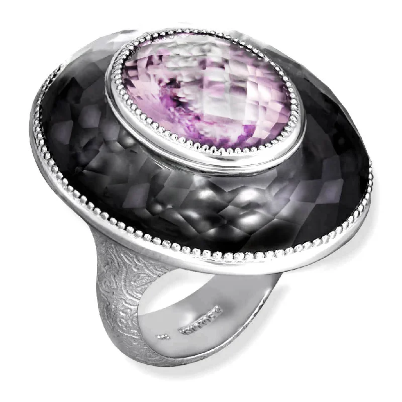 Vibrant enamel rings-Silver Galactica Ring with Rose de France Amethyst