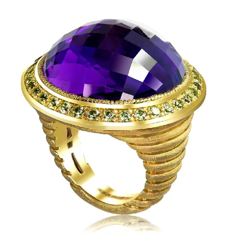 Bear motif rings-Gold Symbolica Ring with Amethyst & Peridots