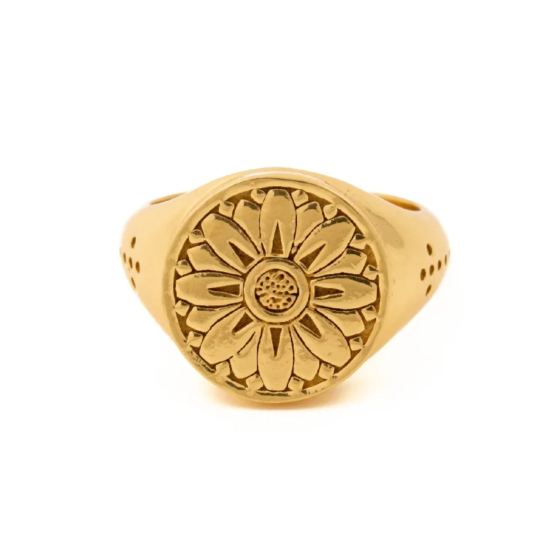 Oval shape rings-Gold Japanese Sunflower Signet