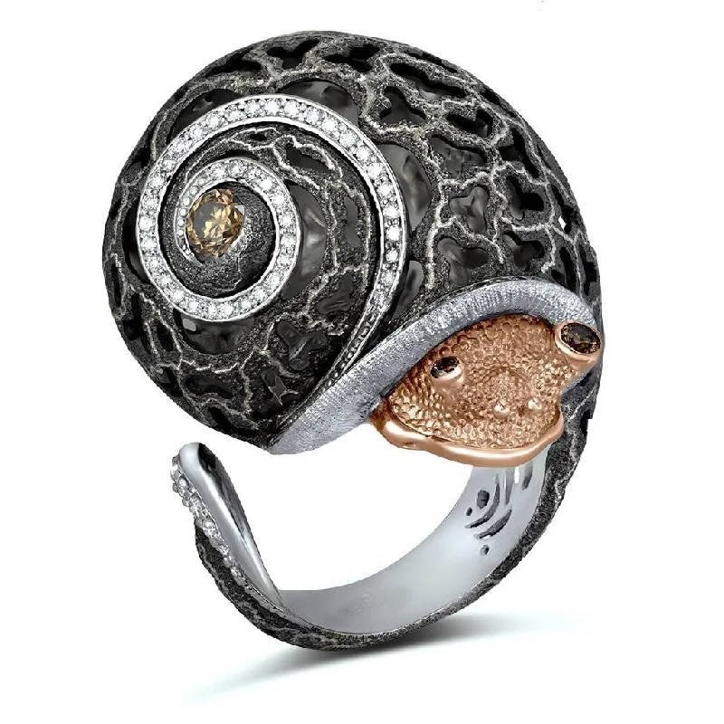 Fluid gem rings-Silver & Gold Grand Codi The Snail Ring with Diamonds