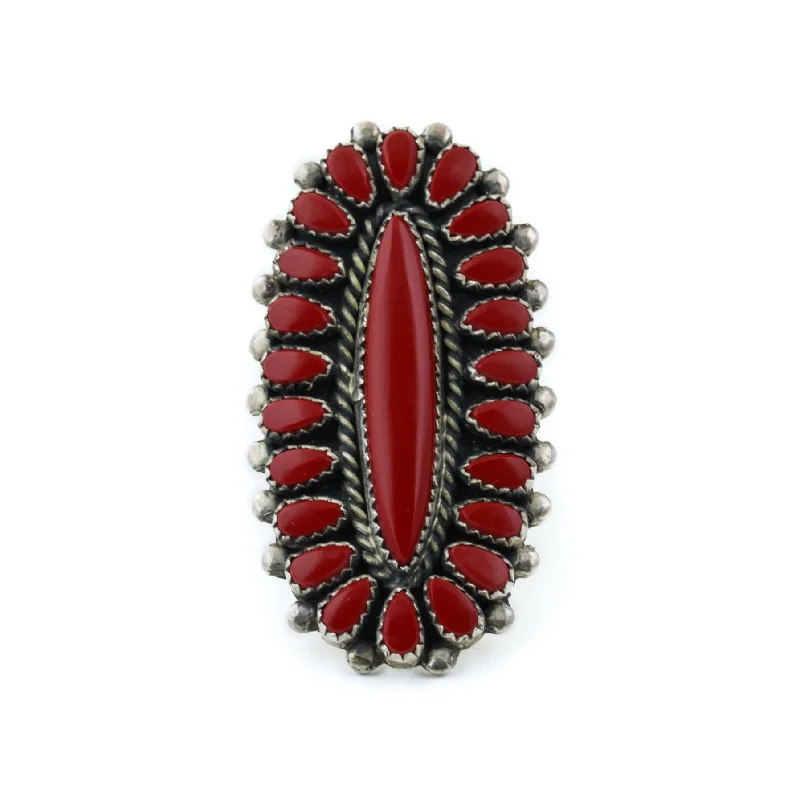 Tiny wing rings-Petit Point Block Red Coral Ring