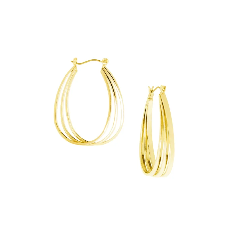 Alloy metal earrings-triple layered oval hoop