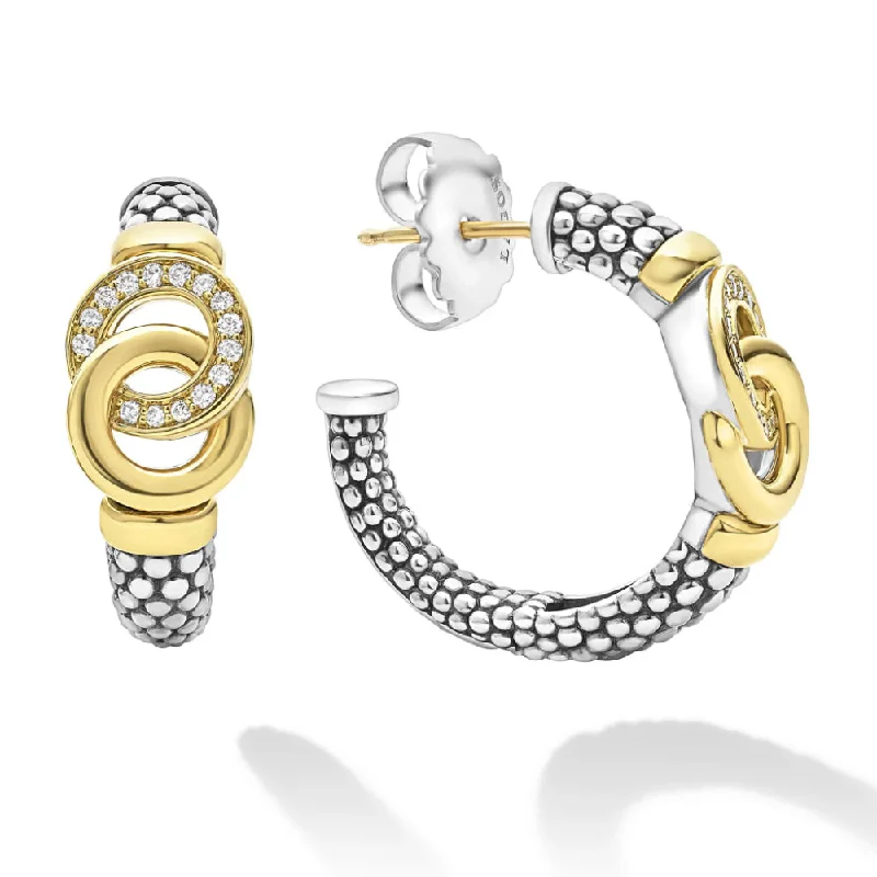 Trekker motif earrings-Lagos Signature Caviar Two-Tone Interlocking Diamond Hoop Earrings