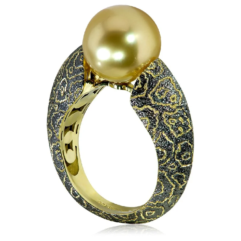 Luxe diamond rings-Gold Ring with South Sea Golden Pearl