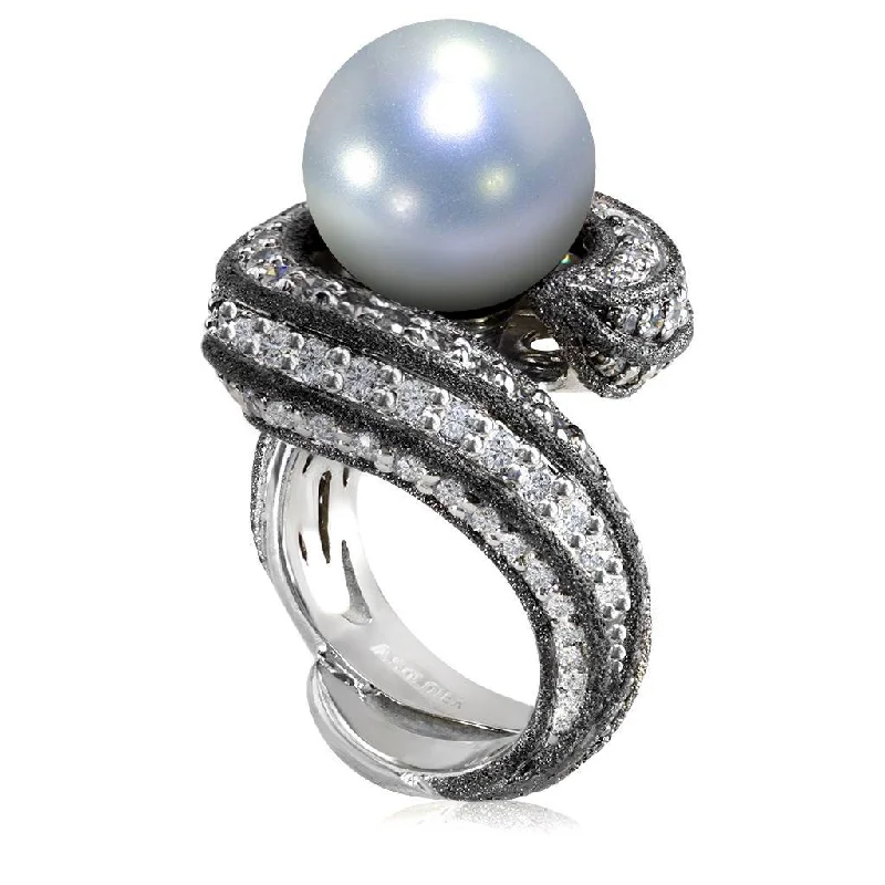 Light filigree rings-Gold Twist Ring With Pearl & White Diamonds