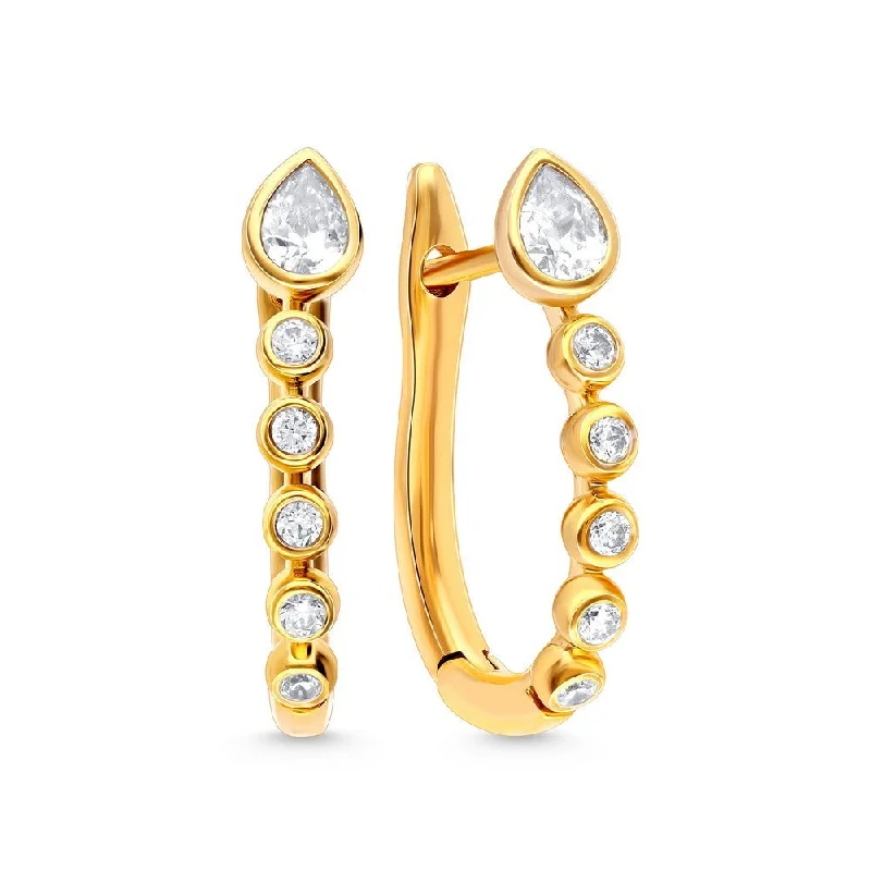 Quartz stone earrings-14k Gold Bezel Set Diamond Hoop Earrings