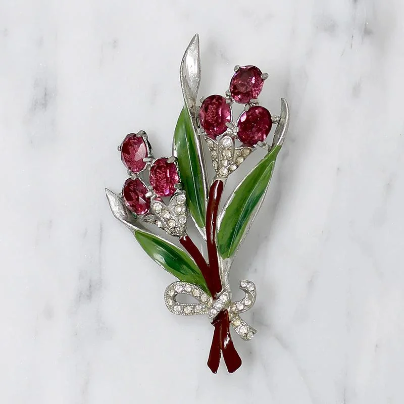 Fiber edge brooch-Fresh Spring Nosegay Brooch in Enamel & Rhinestones