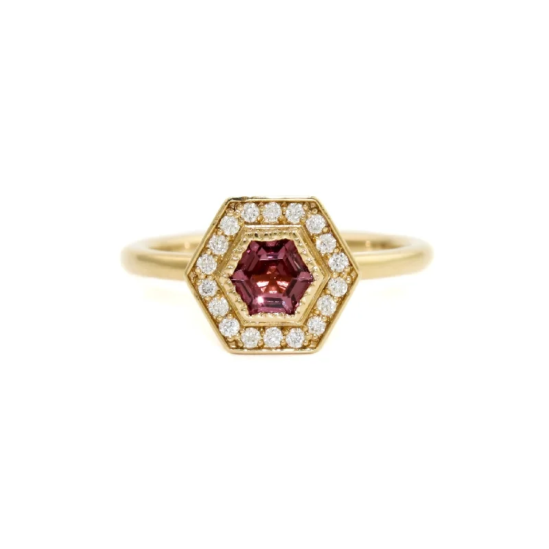 Dual-metal rings-Hexagonal Pink Sapphire Ring