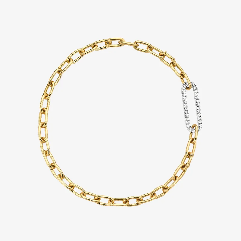 Chunky stone bangles-Classic Link Bracelet with Pave Diamond Link