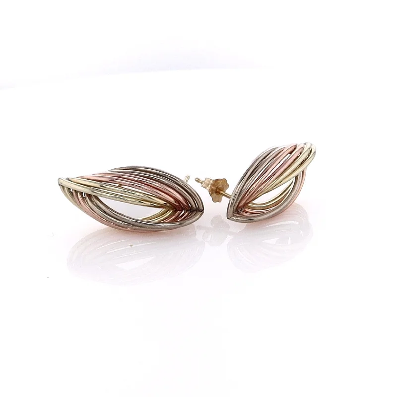 Bold hoop earrings-Estate 14 Karat Tri-Tone Polished Gold Polished Tube Teardrop Design Earrings