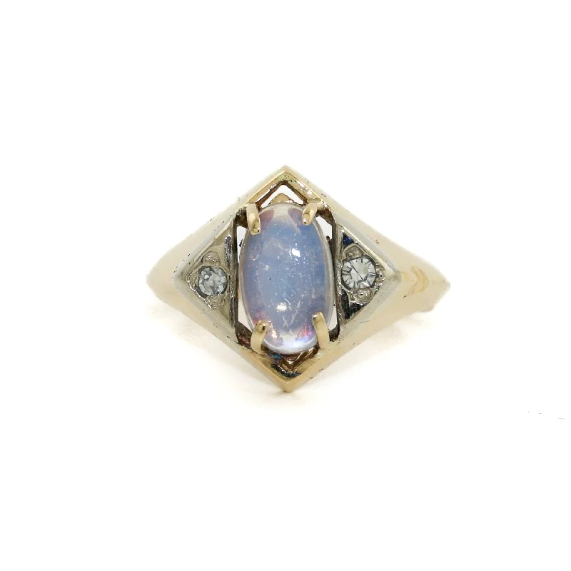 Fine thread rings-Vintage Moon Stone x Diamond 14k Gold Ring