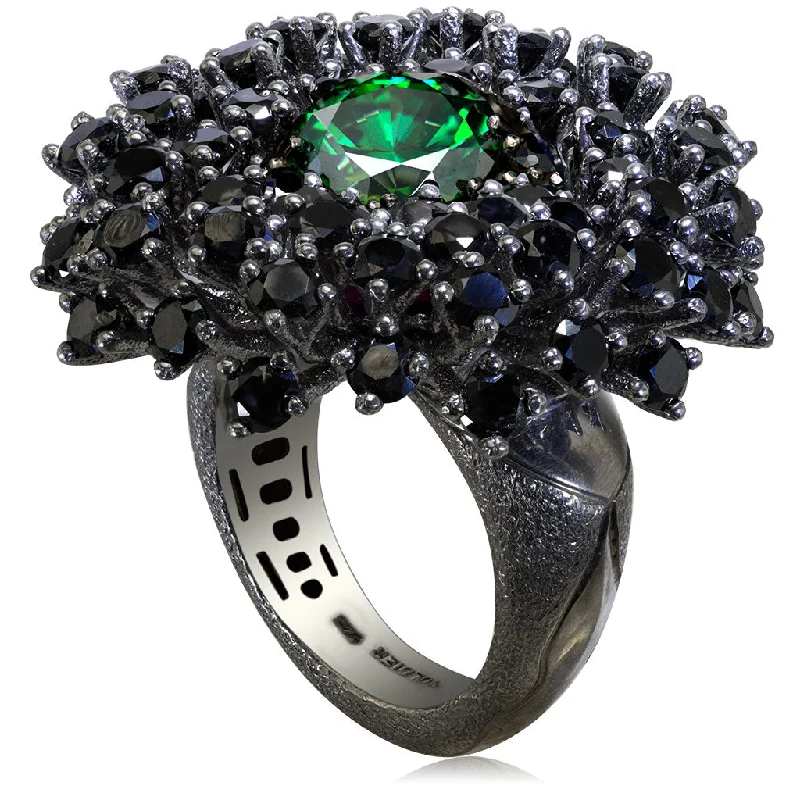 Fluid art rings-Silver Astra Ring with Swarovski Green Crystal & Spinel