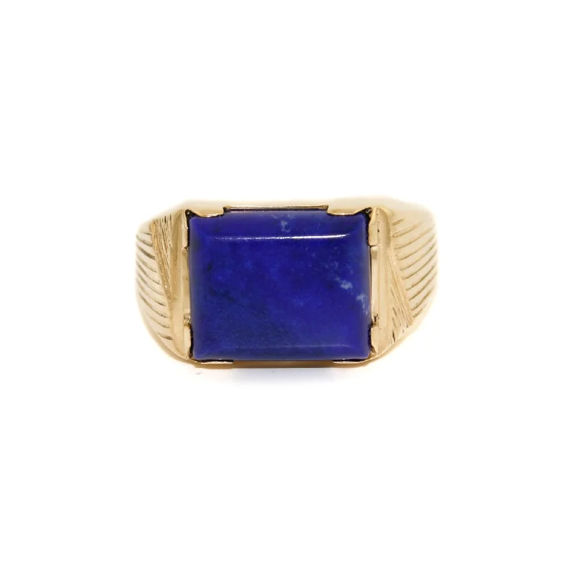 Vintage vow rings-Art Deco Lapis Lazuli Signet x 14K Gold