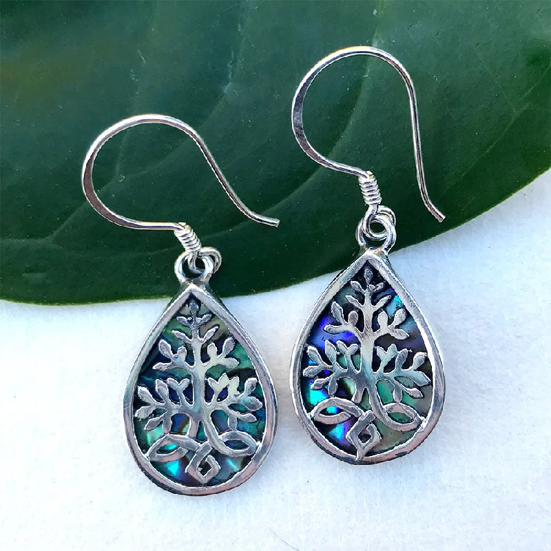 Pure stone earrings-Akar Abalone Earrings - Sterling Silver, Indonesia