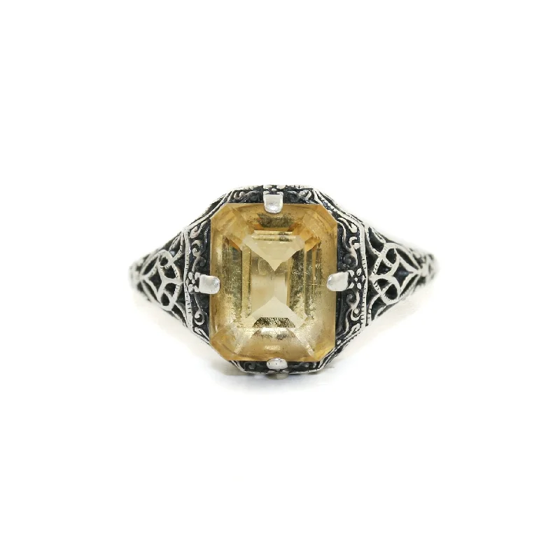 Woven cord rings-Classic 1970's Silver x Citrine Filigree Ring