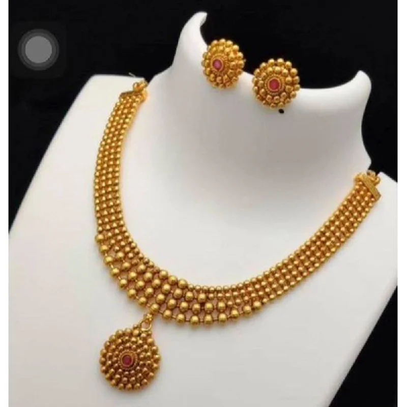 Multi-layer necklaces-Sai Fashion Gold Plated Pink Pota Stone Necklace Set