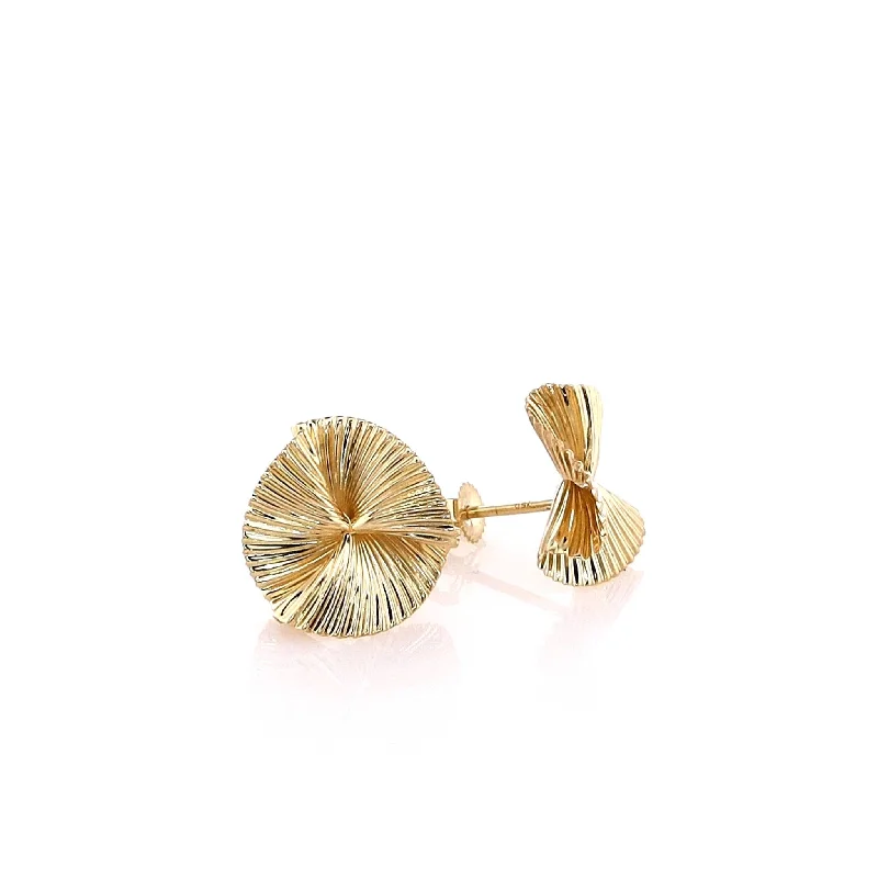 Thin hoop earrings-Estate 18k Yellow Gold Small Ribbed Fan Earrings