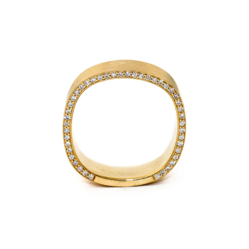 Sleek modern rings-Squared 14 K Matte Gold x Diamond Band