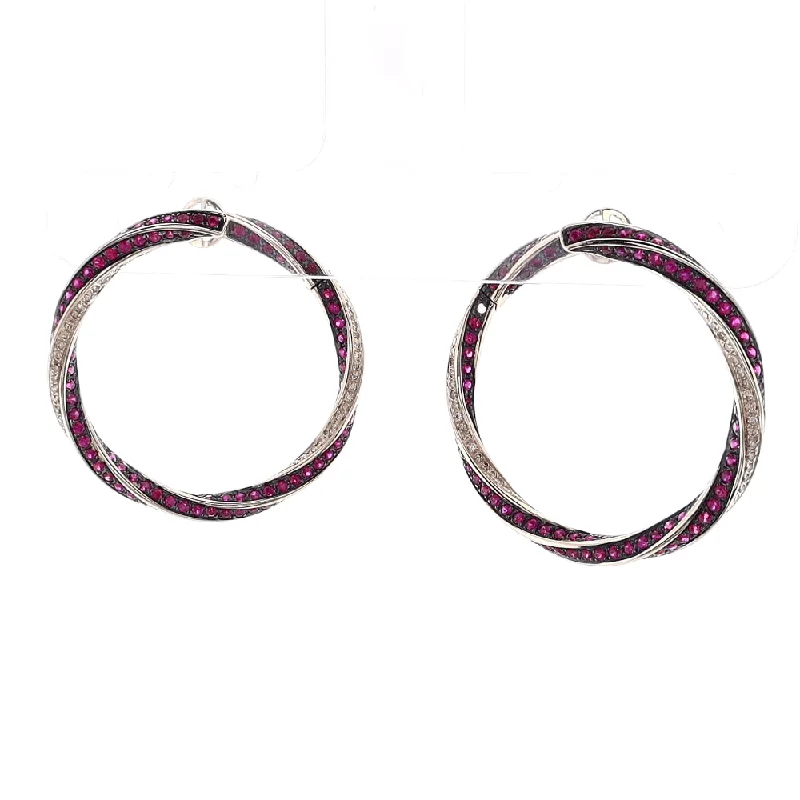 Rustic brass earrings-Estate Giorgio Armani 18k White Gold Diamond and Ruby Twisted Circle Earrings