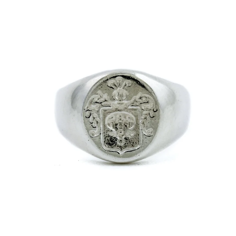 High shine rings-Silver Kinship Wax Seal Crest Signet Ring