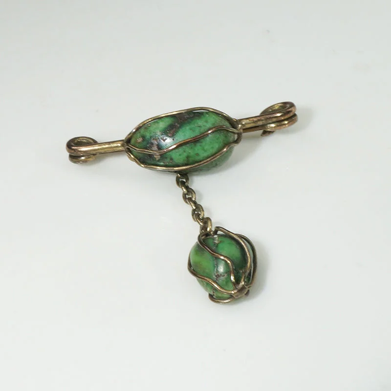 Multi-gem brooch-Wire-Wrapped Turquoise & 9k Safety Pin Brooch