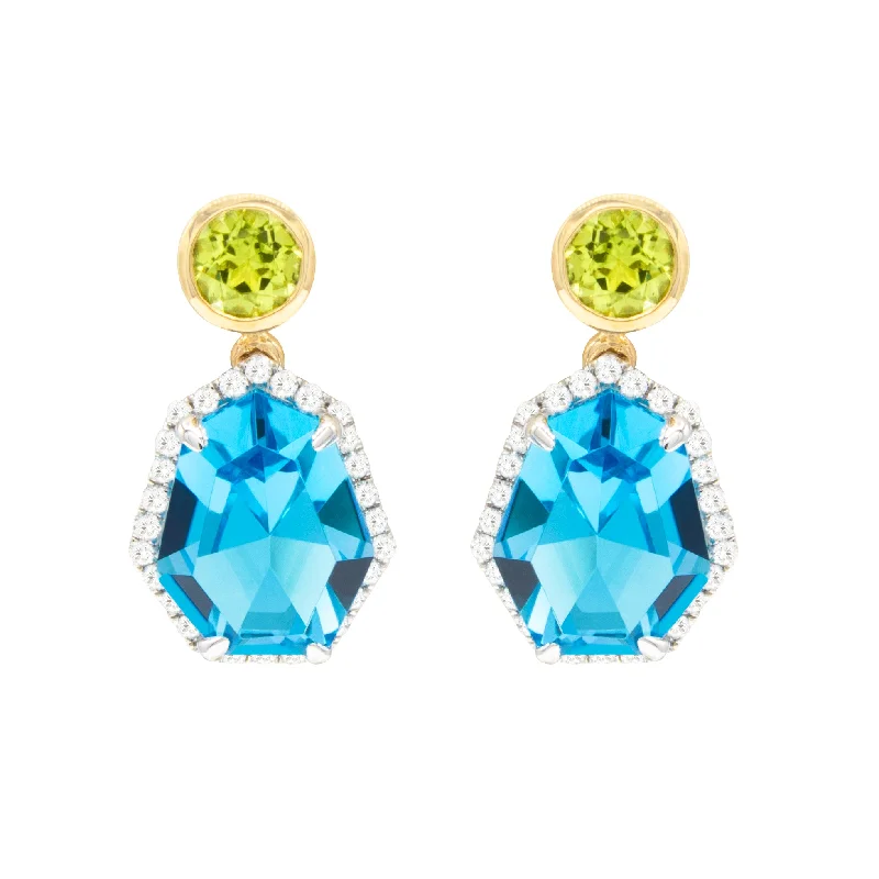 Silk fringe earrings-Bellari 14k Gold Blue Topaz and Perdiot Earrings with Diamonds