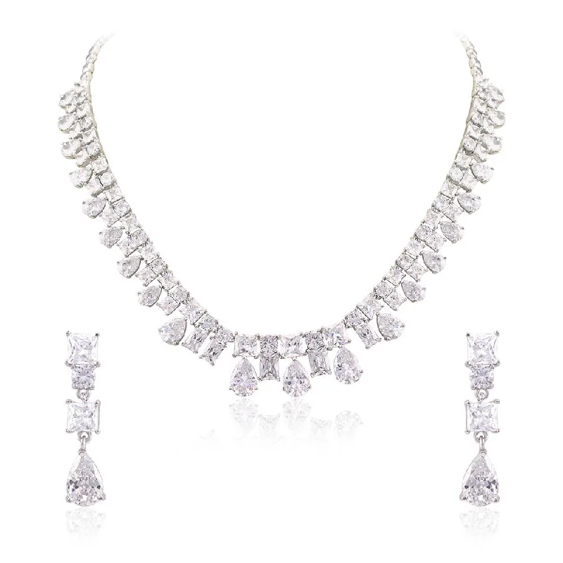 Lily flower necklaces-21 Nicole Jewellery Rhodium Plated Cubic Zirconia Necklace Set  - NL257