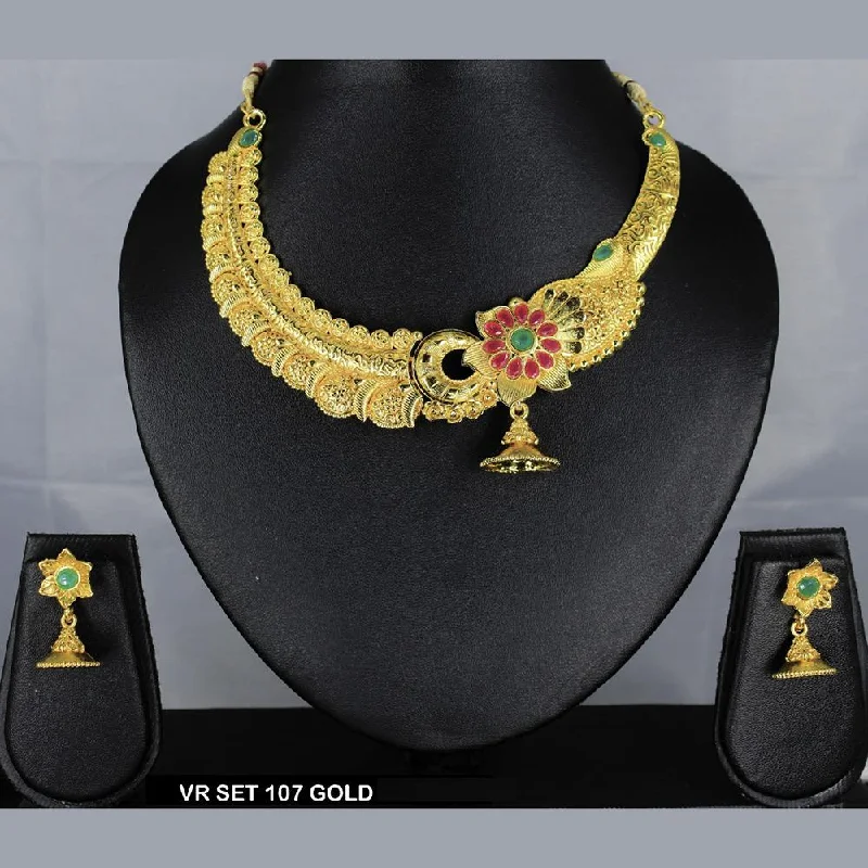 Bead-twisted necklaces-Mahavir Forming Gold Necklace Set - VR 107  GOLDEN SET