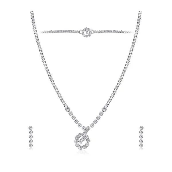 Bold bar necklaces-Tip Top Fashions Austrian Stone Silver Plated Necklace Set With Bracelet - 1201907