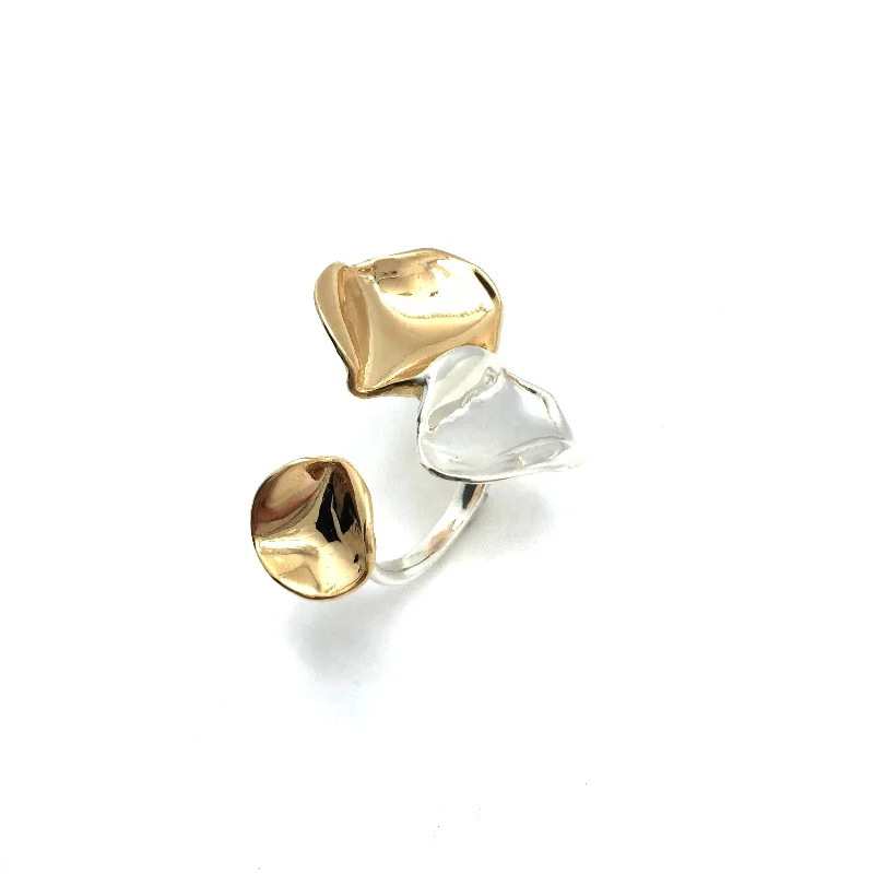 Reed style rings-Open Silver and Gold Three-Petal Ring