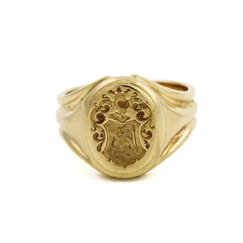 Wide gold rings-1910's French " Lion & Arrow" Crest Signet