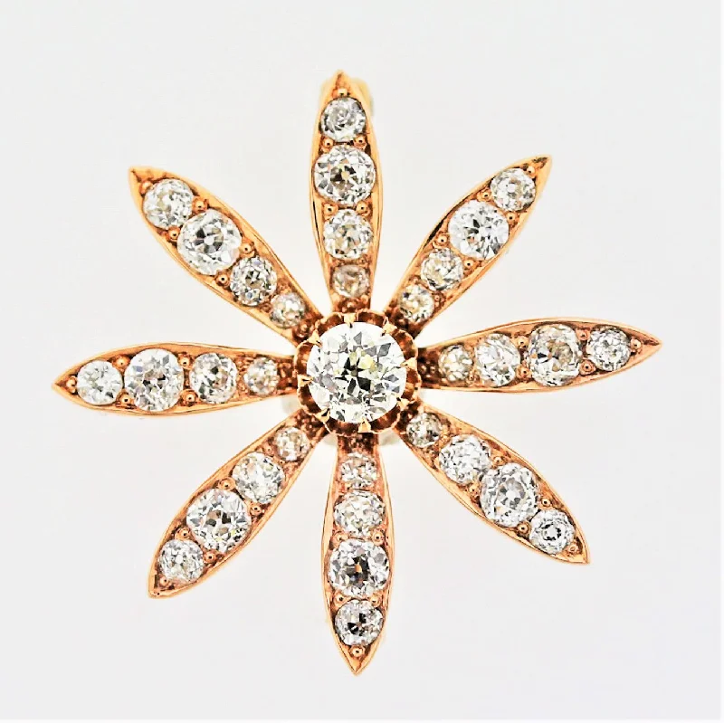 Plaited design brooch-Victorian Diamond Gold Flower Pin Brooch