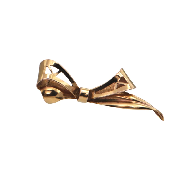 Glittering crystal brooch-Retro Italian 18k Gold Bow Brooch