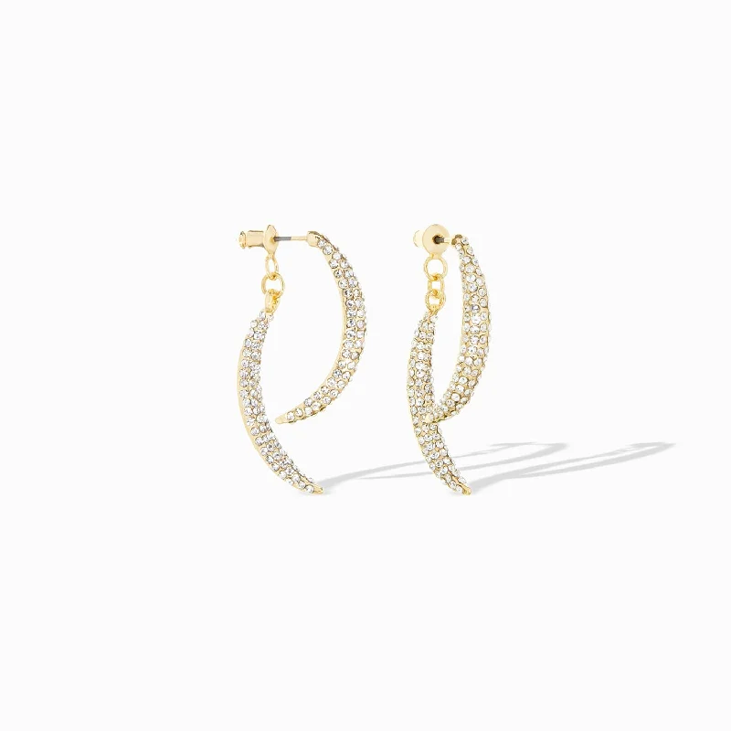 Petal design earrings-double crystal curved bar drop earring