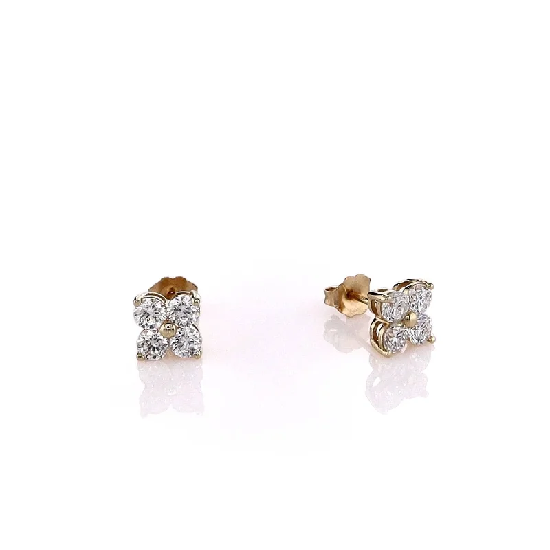 Square gem earrings-14k Yellow Gold Four Cluster Diamond Stud Earrings