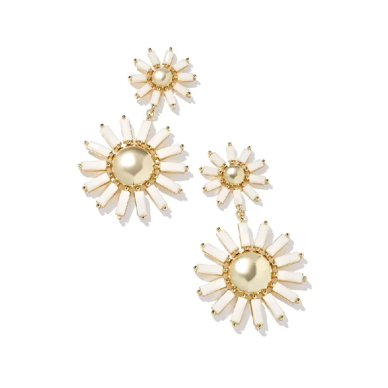 Satin gloss earrings-Kendra Scott Madison Daisy Gold Statement Earrings in White Opaque Glass