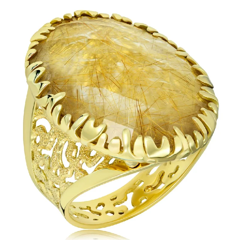 Tide design rings-Gold Fine Lace Ring with Rutilated Quartz