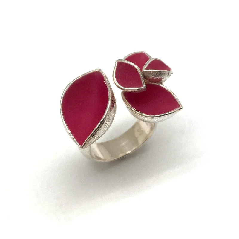 Minimal silver rings-Pink and Silver Open Faced Ring